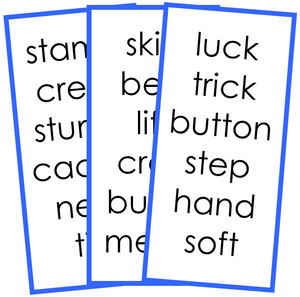 Blue Phonetic Word Lists - Montessori language cards