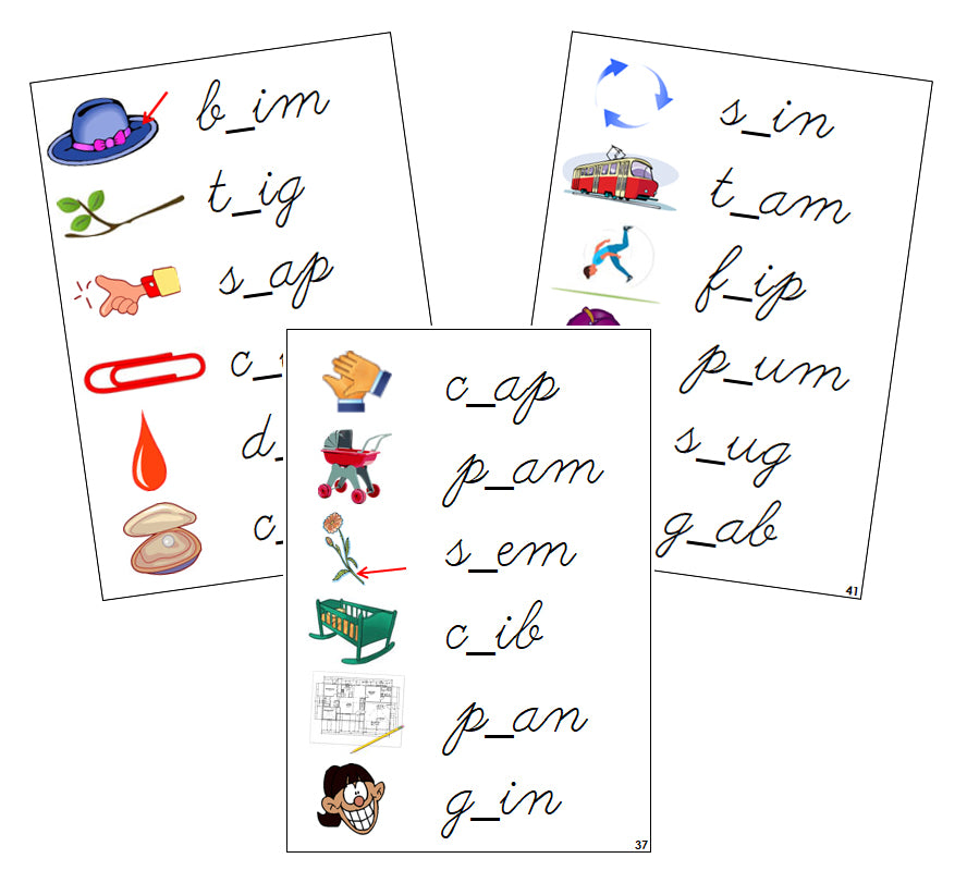 Step 2: CCVC Missing Consonant Cards - CURSIVE - Montessori Print Shop phonics lesson