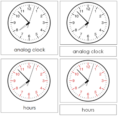 Clock Nomenclature 3-Part Cards (red) - Montessori Print Shop