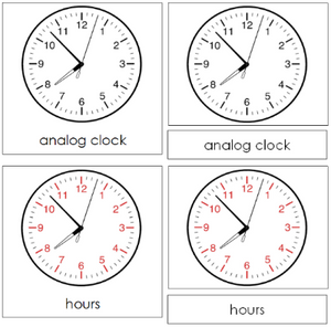 Clock Nomenclature 3-Part Cards (red) - Montessori Print Shop