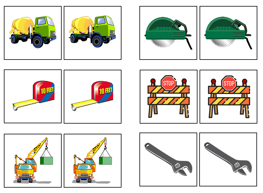 Construction Match-Up & Memory Game - Montessori Print Shop preschool activity