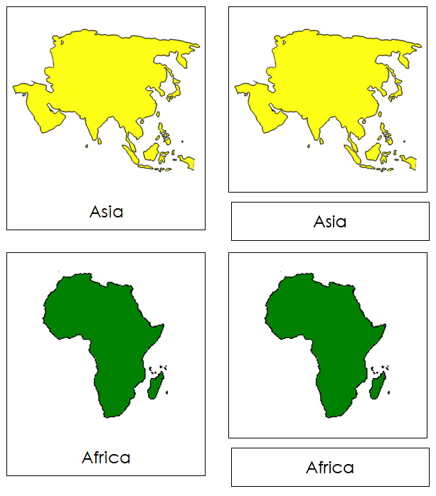 Continent Cards - Montessori geography cards