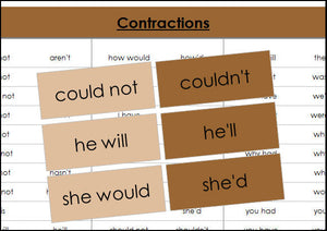 contraction word cards (color) - Montessori Print Shop grammar