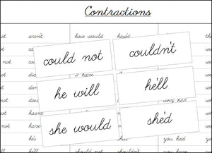 Contractions (cursive) - Montessori Print Shop Grammar Lesson