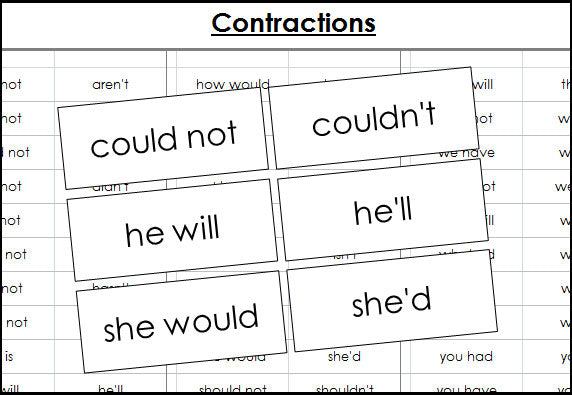 contraction word cards - Montessori Print Shop grammar