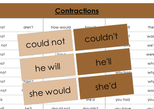Contractions Matching Cards & Control Chart - Montessori Print Shop grammar materials
