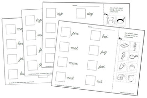 Phonetic Cut & Paste - Step 1 (cursive) - Montessori Print Shop