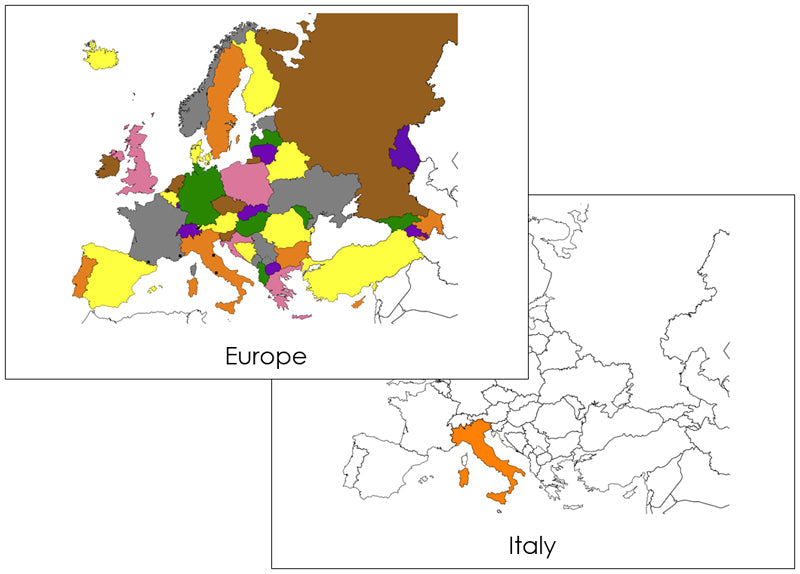 Europe Flash Cards (color-coded) - Montessori Print Shop geography cards
