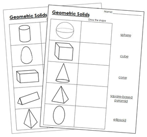 Geometric Solid Worksheets - geometry worksheets - Montessori Print Shop