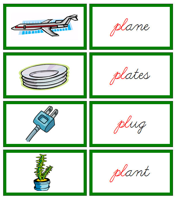 Green Blends & Digraphs - Set 1 - CURSIVE - Montessori Print Shop phonics lesson