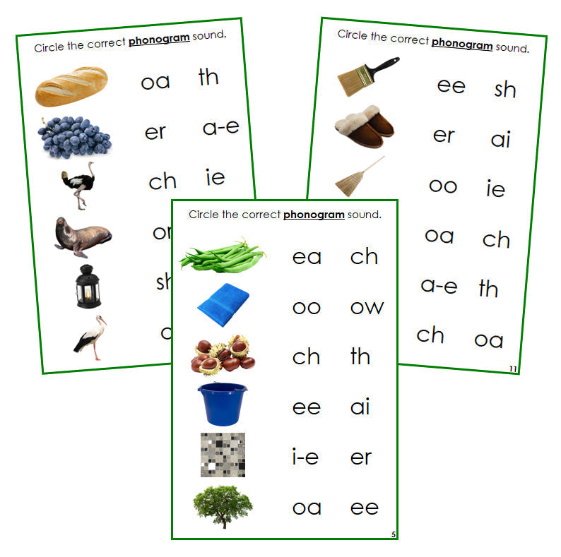 Green Phonogram Sound Choice Cards - Set 1 (photos) - Montessori Print Shop phonogram language program