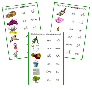 Green Phonogram Sound Choice Cards - Set 1 - CURSIVE - Montessori Print Shop phonograms lesson