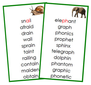 Green Phonogram Cards - Set 1 (photos) - Montessori Print Shop phonogram language program