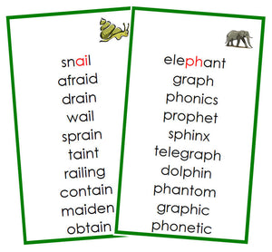 Green Phonogram Cards Set 1 - Montessori language cards - Montessori Print Shop