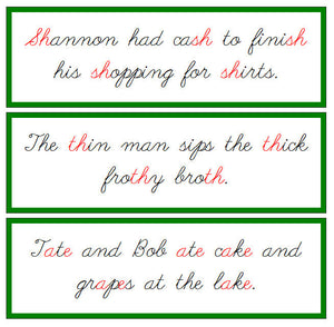 Green Phonogram Sentence Cards - CURSIVE - Montessori Print Shop phonogram lesson