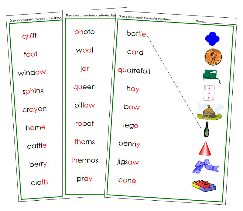 Green Phonogram Word & Picture Match Set 2 - Montessori language cards - Montessori Print Shop