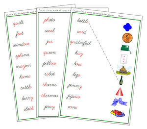 Green Phonogram Word & Picture Match - Set 2 - CURSIVE - Montessori Print Shop phonogram lesson