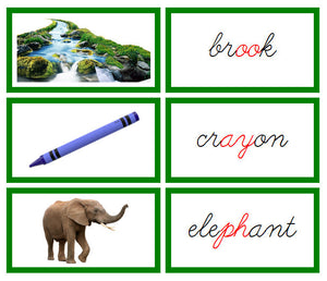 Green Phonogram Words & Picture Cards - Set 2 (photos) - CURSIVE - Montessori Print Shop phonogram lesson