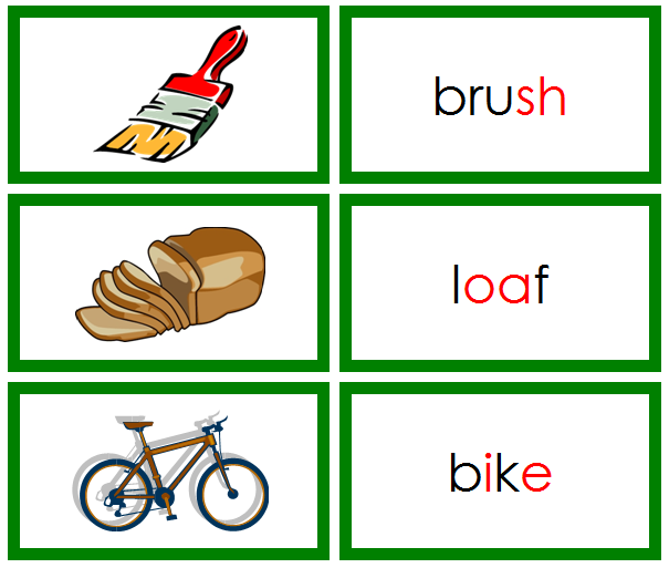 Green Phonogram Words & Picture Cards Set 1 - Montessori language