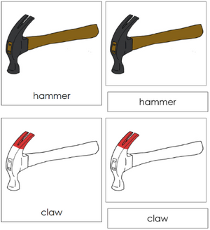 Hammer Nomenclature 3-Part Cards (red) - Montessori Print Shop