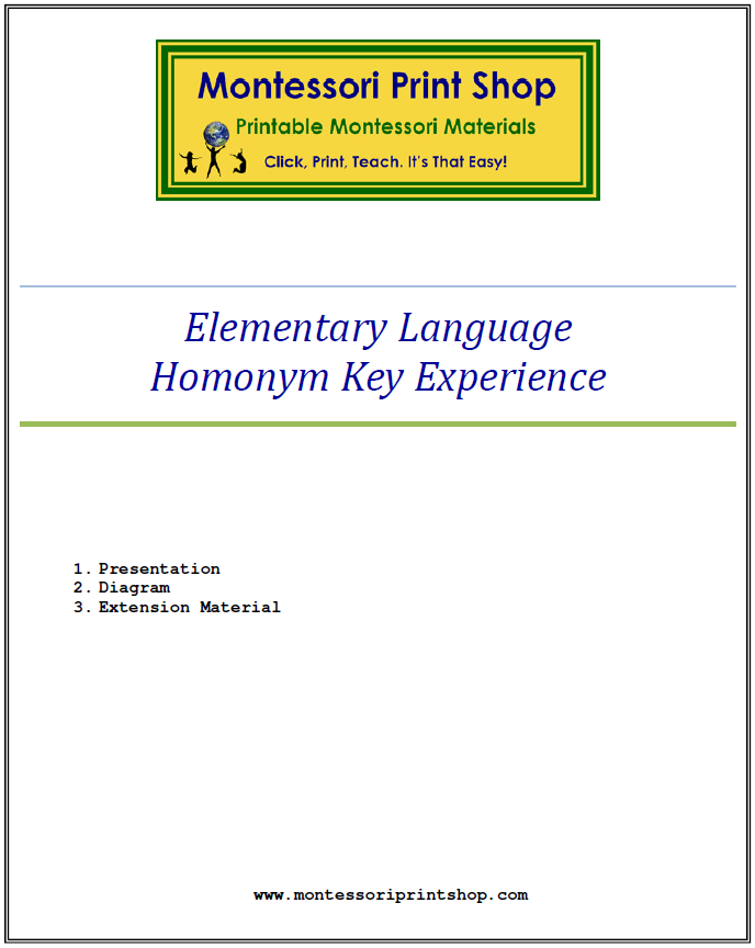Elementary Montessori Homonyms Key Experience - Montessori Print Shop