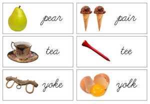 Homonyms (Words & Pictures) - Cursive Font - Montessori Print Shop Grammar Lesson