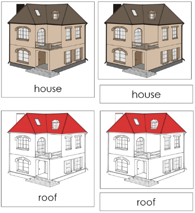 House Nomenclature 3-Part Cards (red) - Montessori Print Shop