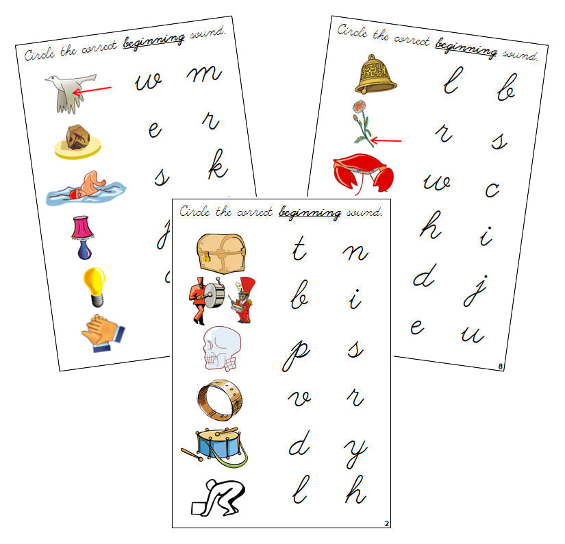 Step 2: Initial Sound Choice Cards - CURSIVE - Montessori Print Shop phonics lesson