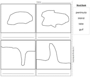 simple land and water forms blackline masters - Montessori geography materials