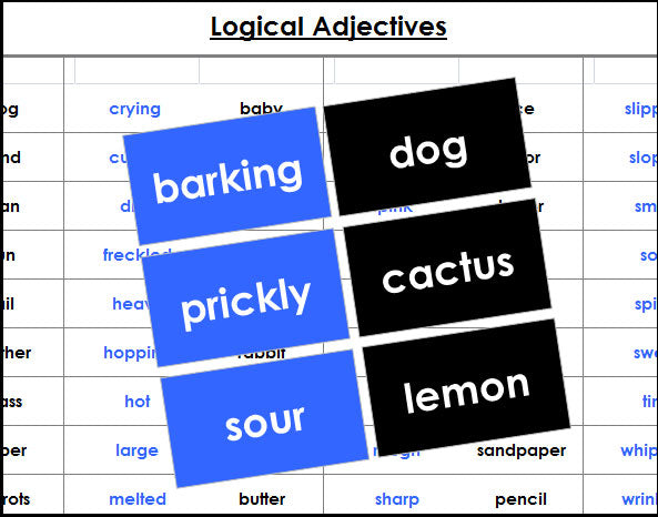 Montessori logical adjective game (color) - Montessori Print shop grammar