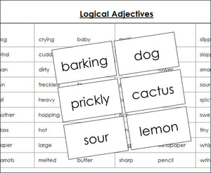Logical Adjectives Matching Cards & Control Chart - Montessori Print Shop Grammar Lesson