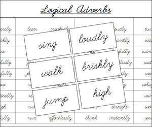 Logical Adverbs Matching Cards (cursive) - Montessori Print Shop grammar lesson