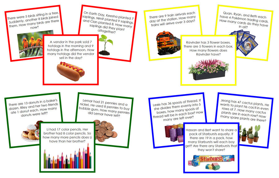 Word Problem Colorful Image Math Word Problems Bundle (color) - Montessori Print Shop Digital Download
