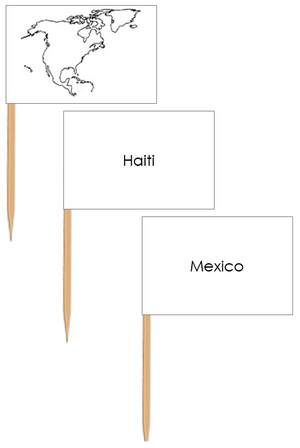 North America Map Labels: Pin Flags - Montessori Print Shop geography materials