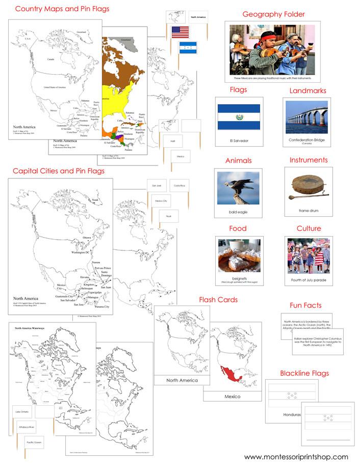 North America Geography continent study - printable photograhic cards