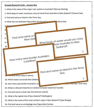 Oceanian Geography Research Cards (color-coded) - Montessori Print Shop geography materials