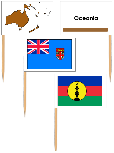 Flags of Oceania: Pin Flags (color-coded) - Montessori Print Shop