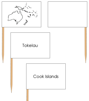 Oceania Map Labels: Pin Flags - Montessori geography materials