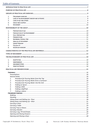 Montessori practical life table of contents - Montessori Print Shop Primary Teaching Manuals