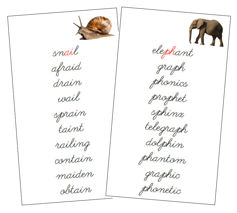 Step 3: Phonogram Cards - Set 1 (photos) - CURSIVE - Montessori Print Shop language lesson