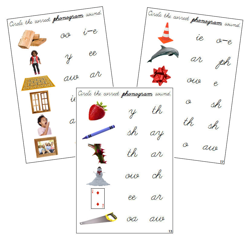 Step 3: Phonogram Sound Choice Cards - Set 2 (photos) - CURSIVE - Montessori Print Shop phonogram lesson