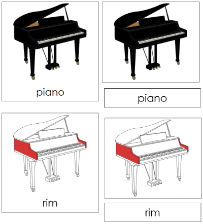 Piano Nomenclature Cards (red) - Montessori Print Shop