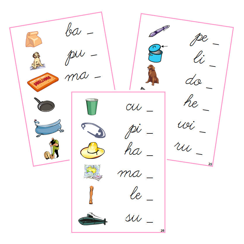 Pink Ending Sound Cards - Cursive - Montessori Print Shop phonics