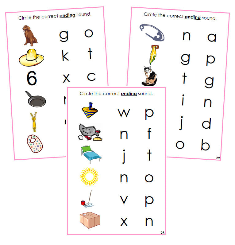 Pink Ending Sound Choice Cards - phonetic language cards - Montessori Print Shop