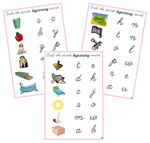 Pink Initial Sound Choice Cards - CURSIVE - Montessori Print Shop phonics