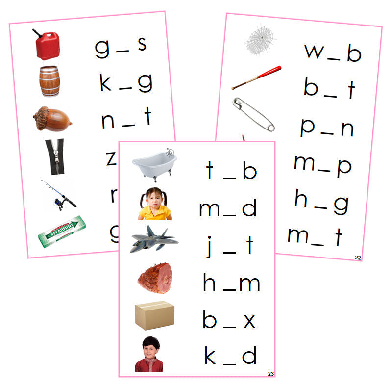 Pink Vowel Sound Cards (photos) - Montessori Print Shop language cards