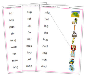 Pink Word & Picture Match - phonetic language cards - Montessori Print Shop