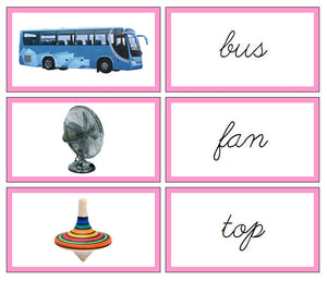 Pink Words & Picture Cards (photos) - CURSIVE - Montessori Print Shop phonics lesson