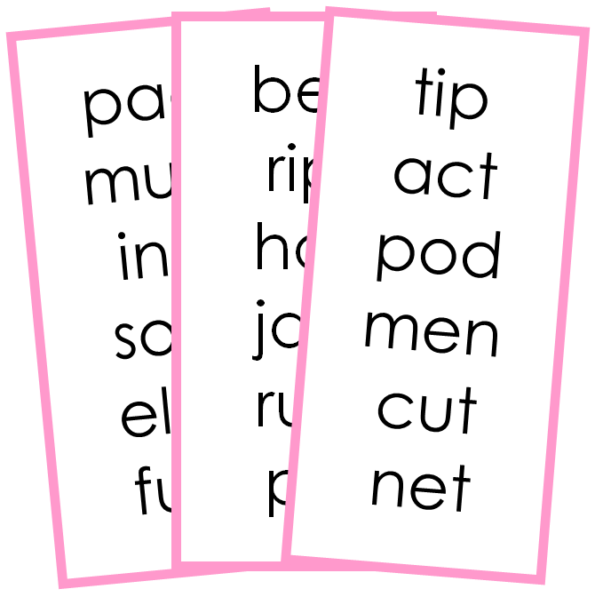 pink phonetic word lists - Montessori language cards