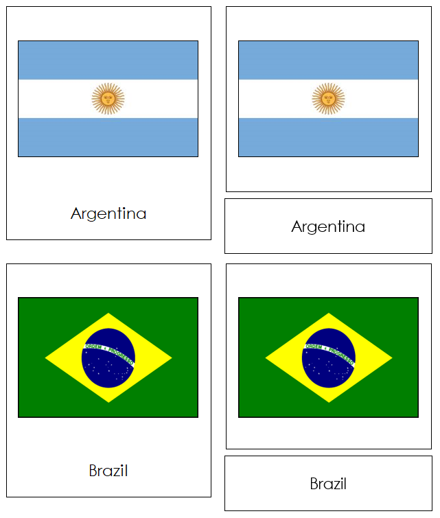 South American Flags - Montessori continent cards